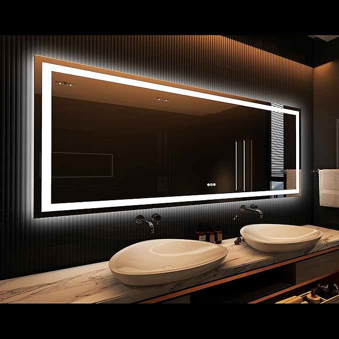 Amorho LED Bathroom Mirror, 96" X36" with Front and Backlight, Large Dimmable Wall Mirrors with Anti-Fog, Shatter-Proof, Memory, 3 Colors, Double LED Vanity Mirror, ETL Listed