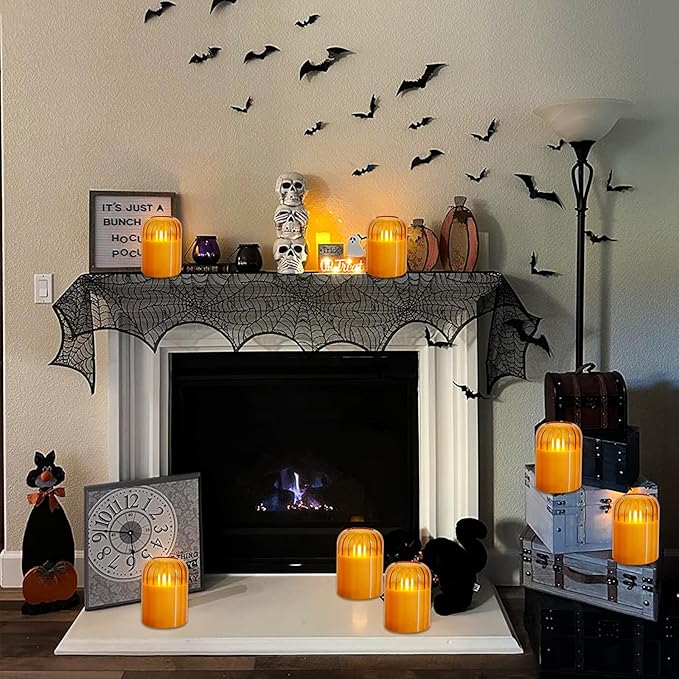 Lezonic Glass Flameless Candles Battery Operated with Remote, Dancing Flame LED Flickering Flameless Pillar Candles, Set of 4 Real Wax Fall Decorations for Home, H: 4" 4" 5" 5"(Pumpkin Orange)