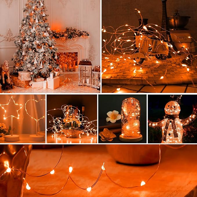 ZGWJ Fairy Lights Battery Operated, 8 Pack Orange Twinkle String Lights 20 LED 7FT Waterproof for Bedroom Decor, Halloween, Christmas, Wedding Party Indoor and Outdoor Decoration