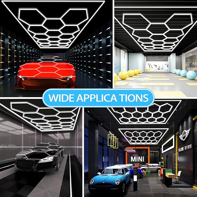 LED Hexagon Garage Light - Super Bright 900W 108000LM Car Detailing Shop Ceiling Lights Lighting System for Home Gym Workshop Basement Warehouse 45CM/Lamp Tube