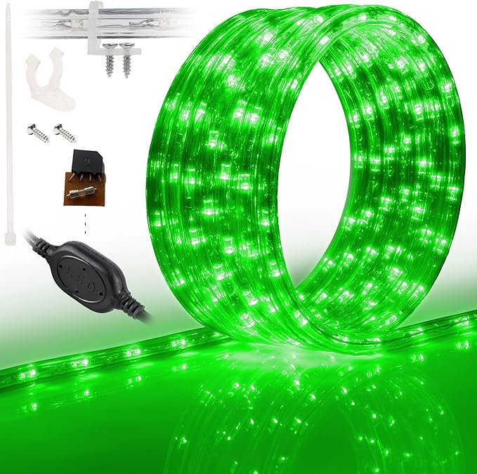 WYZworks 216LEDs, 20ft LED Outside Rope Lights, Waterproof Permanent Outdoor ETL Certified Connectable Clear Tube, Christmas Palm Tree Holiday Decorative Landscape Patio Accent Lighting - Green