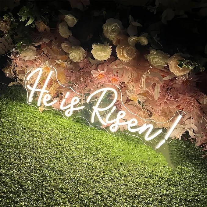 He is Risen LED Neon Signs for Wall Decor Neon Wall Art Acrylic LED Lights with Hanging Chain Light Up for Bedroom Decor Graduation Bar Pub Wedding Party 5V USB Powered Dimmable