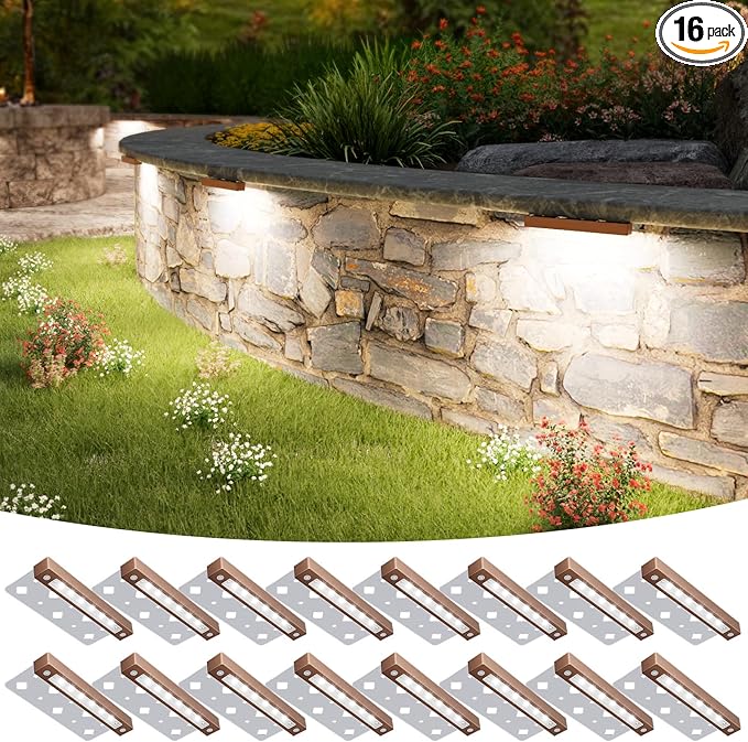 VOLISUN 16 Pack 7 Inch Retaining Wall Lights, Waterproof LED Hardscape Lighting, Cuttable Low Voltage Landscape Lighting, 12V Paver Lights, 3W Outdoor Step Lights, 5000K Daylight, ETL
