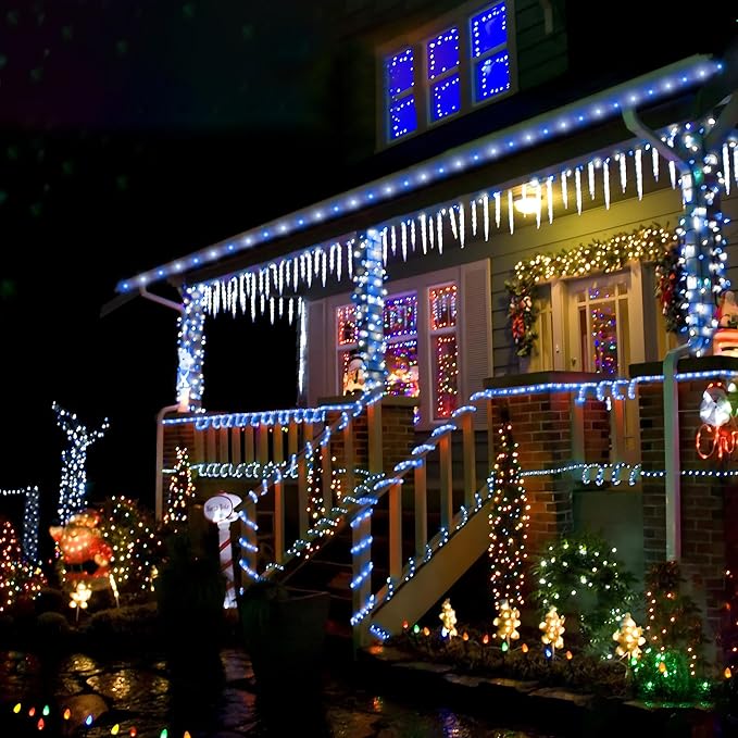Solar Rope Lights, 33ft 100LED Solar String Lights, 8 Modes Waterproof Solar Powered Outdoor Light, Flexible Clear Tube Light for Garden Backyard Patio Deck Porch Pool Tree Christmas Decor -White&Blue