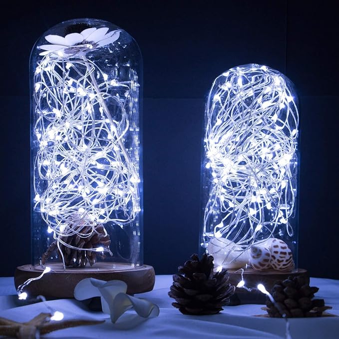 2 Pack 20 Feet 60 Cold White Led Fairy Lights Battery Operated with Remote Control Timer Waterproof Silver Copper Wire Twinkle String Lights for Party Bedroom Wedding Christmas Decorations
