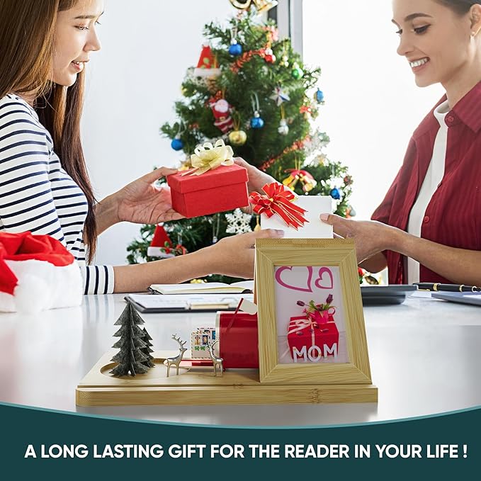 Semiocthome Fathers Day Gifts Picture Frame Phone Docking Station with Book Rest, Desk Nightstand Organizer with Book Rest, Present for Men Birthday Anniversary Ideas