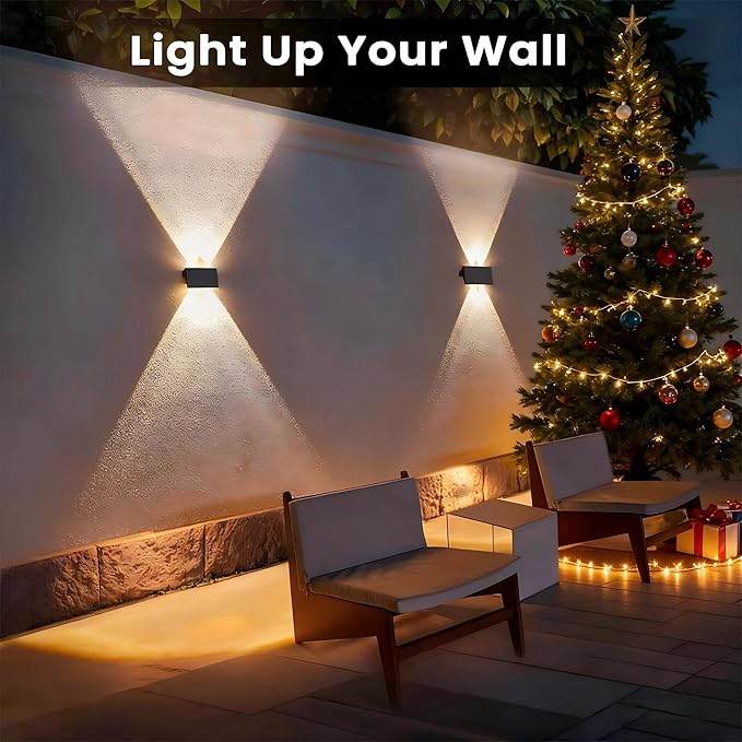 Fence Lights Solar Powered, 6-Pack Solar Fence Lights Up/Down Flexible Buttons, IP67 Waterproof for Outdoor, 100LM Bright, Auto Dusk to Dawn for Wall/Stairs/Yard/Railing/Deck/Pathway (Warm White)