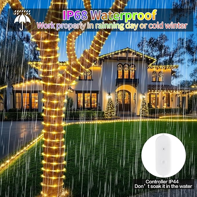 66ft LED Rope Lights for Outside, Outdoor String Light Waterproof Plug in with Remote & APP Controlled, 16 Million Colors Changing Music Sync Tube Lighting for Indoor Bedroom Christmas Decor