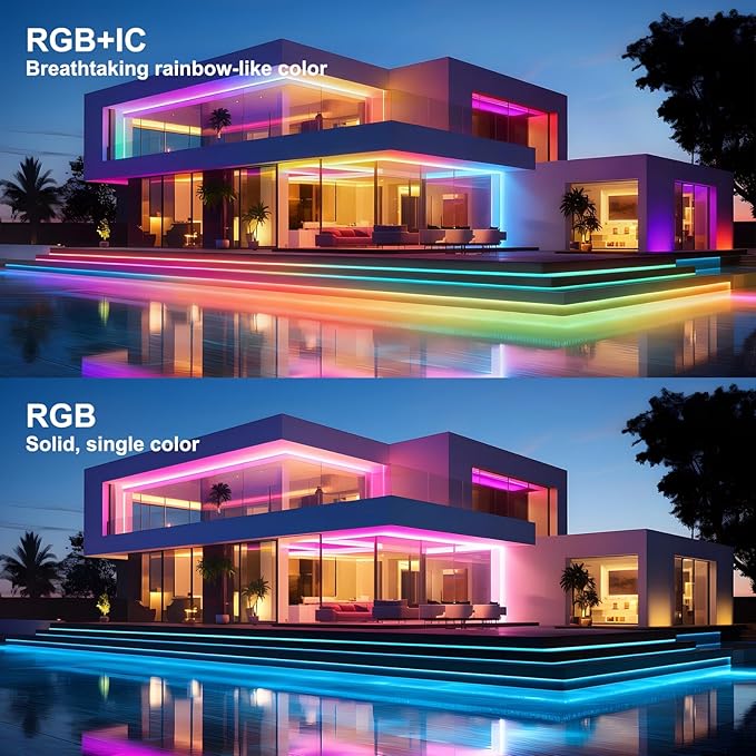 40ft COB RGB+IC LED Strip Lights, Bright Dream Color COB LED Light Strip with RF Remote App Control Music Sync Color Changing for Garden Outdoor Home Decor Pool Patio Party DIY Decoration-1 Roll