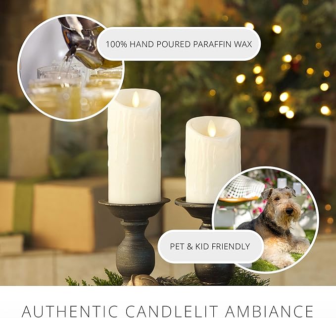 Luminara Wax Drip Flameless LED Candle, White 3" x 6.5", Timer Function, Real Wax Pillar, Battery Operated Unscented Safe, Long-Lasting