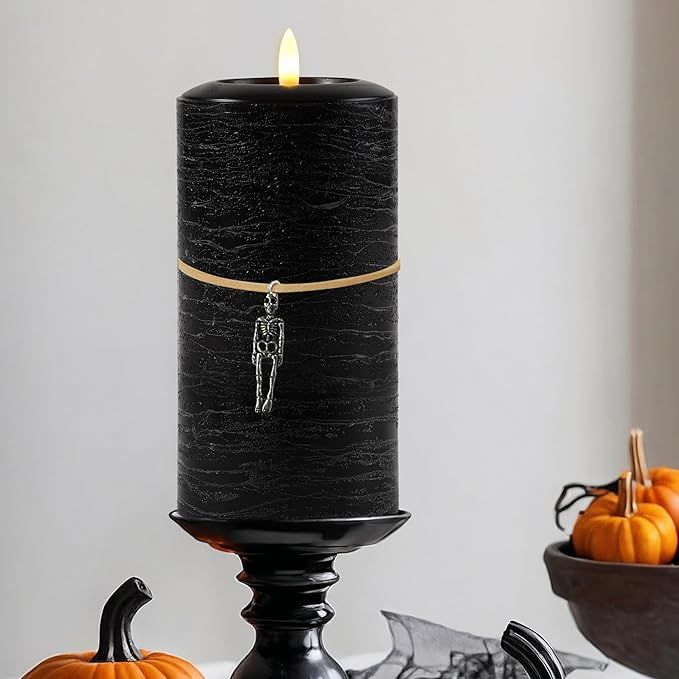 LumiPur Signature Natural Glow Flickering Flameless LED Wax Pillar Candle (Black, 3.5" x 7")