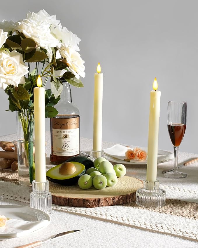 Homemory 2/3/6 Pack Flameless Taper Candles, No Remote, Realistic Flickering Battery Operated Candlesticks, Ivory LED Plastic Candle Safe for Weddings, Table Decor, Christmas, and Halloween(Set of 2)