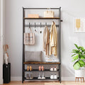 Jojoka 31" Coat Rack, Hall Tree with Shoe Bench and Storage, 4-Tier Shelf with 5 Hooks, Freestanding Metal Entryway Organizer for Hallway, Accent Furniture for Bathroom