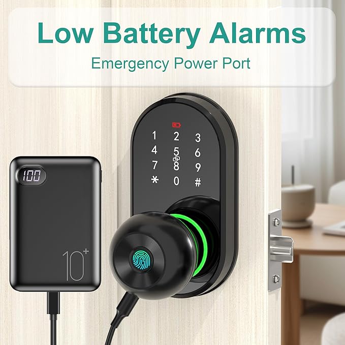 Smart Door Lock Keyless Entry Door Lock with Knob, Keypad Fingerprint Door Lock with Handle, Electronic Digital Code for Front Door, App Remote Control, Easy Installation