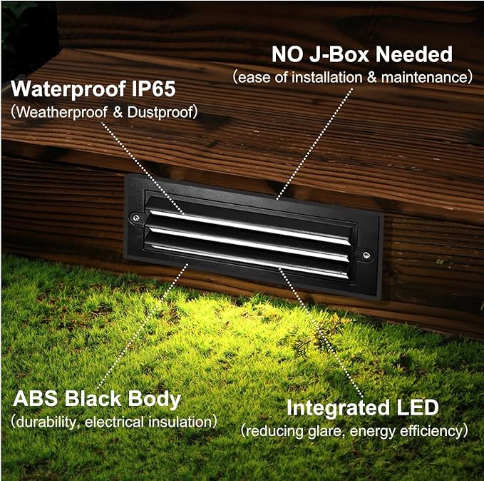 ZONK Line Voltage LED Step Stair Lights Indoor Outdoor, 6W Waterproof IP65 Non-dimmable 4000K Deck Lighting for House, Retaing Wall Lights (6 Pack)