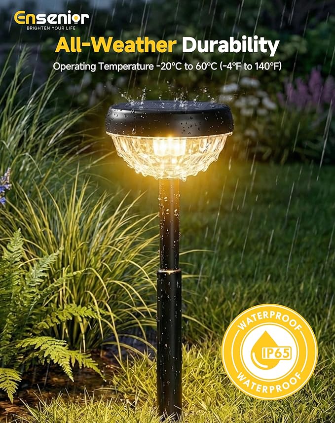 Ensenior 10-Pack Solar Lights Outdoor, Auto ON/Off 3000K LED Solar Garden Lights for Pathway, Yard, Patio, Walkway, Flower Bed, Halloween Christmas Landscape Lighting, IP65 Waterproof, Flag Lights