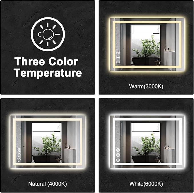 40x32 LED Bathroom Mirror with Lights, Anti Fog Vanity Mirror Wall Mounted, Dimmable Front Light and Backlight, Memory Function Tempered Glass, Shatter Proof ETL Listed