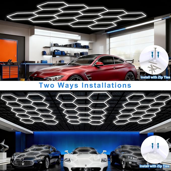 Hexagon LED Garage Light: Super Bright 64500LM Honeycomb Garage Light, 14 Hex DIY Hexagon Led Lights for Gym Basement Hair Salon