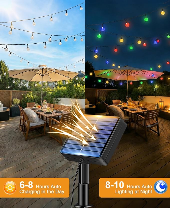 btfarm 2 Pack Solar String Lights Outdoor Waterproof, Total 98 FT 100 LED Solar Powered Patio Light, 8 Lighting Modes Crystal Globe Decor for Garden Balcony Yard Christmas Party, Multicolor