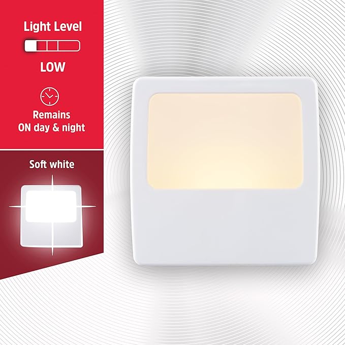 Energizer Always On LED Night Lights Plug into Wall Home Decor Apartment Essentials Ambient Lighting Nightlight White 81568 2 Pack