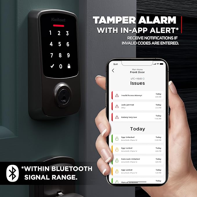 Kwikset Aura Reach Smart Lock Matter Over Thread and Bluetooth Enabled Keyless Entry Door Lock Deadbolt, BHMA Certified, Proximity Wakeup, Geofence Auto-Unlock Matte Black
