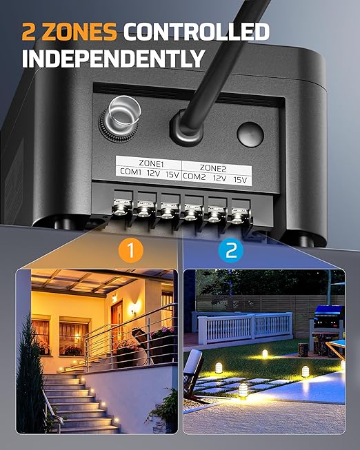DEWENWILS 300W Low Voltage Landscape Transformer WiFi with 2 Zones, Outdoor Landscape Lighting Transformer, 120V AC to 12/15V AC, Compatible with Alexa & Google Assistant