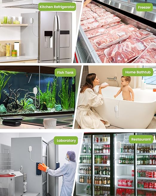 MOCREO WiFi Freezer Thermometer Alarm with Digital Monitor Hub, App and Email Alerts, 2-Year Data Export, No Subscription Fee, 2 Remote Temperature Sensors for Home Refrigerator, Fridge, Freezer