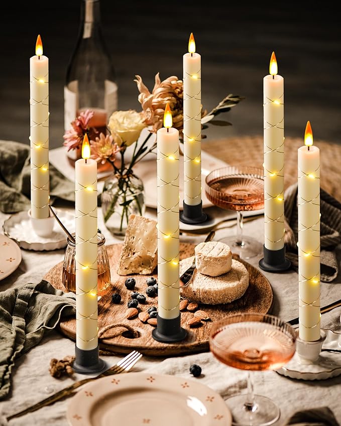 Da by 6 Flameless Window Candles with Remote Control & Timer, Surround String Lights, Battery Powered, 9.6" Christmas Candles, Free 6 Black Bases for Home Décor (Pack of 2)