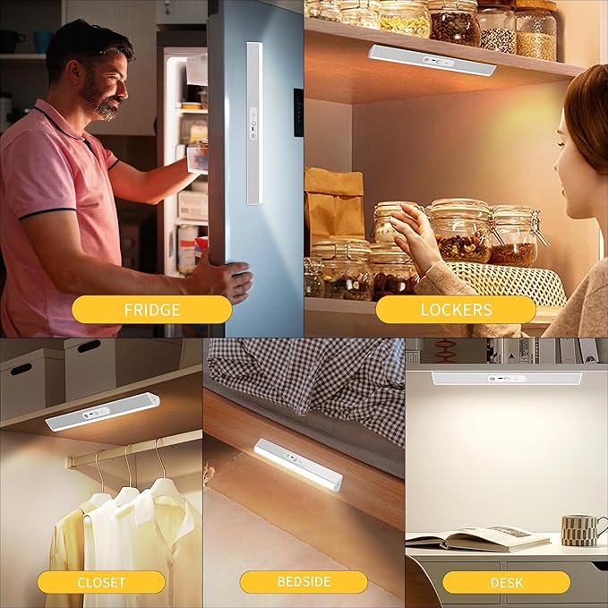 Closet Lights Wireless with Eye-Protection Design, Closet Motion Sensor Light with Remote and Magnetic, Rechargeable Motion Sensor Light with 3000/4000/6500K and Dimmable,Cabinet Lights with 90+CRI