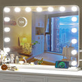 Hasipu Vanity Mirror with Lights, 32" x 24" Hollywood Mirror, Makeup Mirror with 17 Dimmable Bulbs and 10X Magnification, 3 Colors Modes, Touch Control, USB Charging Port, Type-C (Round White)