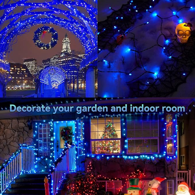 ITICdecor Christmas String Lights Battery Operated, 33ft 100 LED Fairy Lights Outdoor Waterproof with Remote Control Timer, 8 Modes Decorative Lights for Indoor Outdoor Xmas Tree Party Garden (Blue)