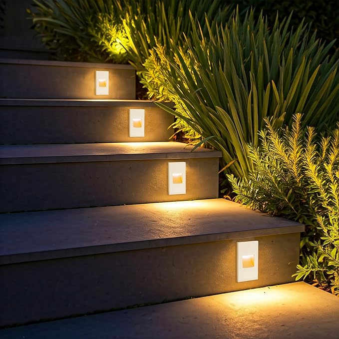 FTL 12-Pack Step Lights Indoor Outdoor Stair Lights LED Dimmable, 120V 3 Color Changing 3000K/4000K/5000K Deck Step Light 150LM 3.5W, White Vertical Waterproof Aluminum for Staircase
