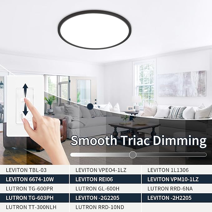 MOONSEA 16 Inch Flush Mount Ceiling Light Fixture 28W - LED Ceiling Kitchen Lights Fixtures 2800lm, 3000K/4500K/6000K Adjustable Light Fixture Ceiling Mount, Dimmable Thin Light for Bathroom,Black
