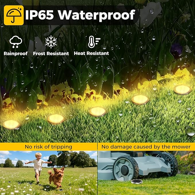 4 Pack Solar Ground Lights Outdoor, 8 LED Mini Flat Solar Disk Lights, IP65 Waterproof Anti-Rust Disc Light, Landscape Lighting for Garden Pathway Yard Walkway Driveway Lawn,Warm White