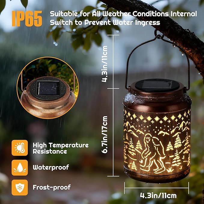 Bigfoot Gift Solar Lanterns Outdoor Waterproof - Metal Hanging Bigfoot Sasquatch Solar Light Graden Decor for Patio Yard Lawn Backyard Porch Landscape Pathway, Christmas Decoration Gift for Men Women