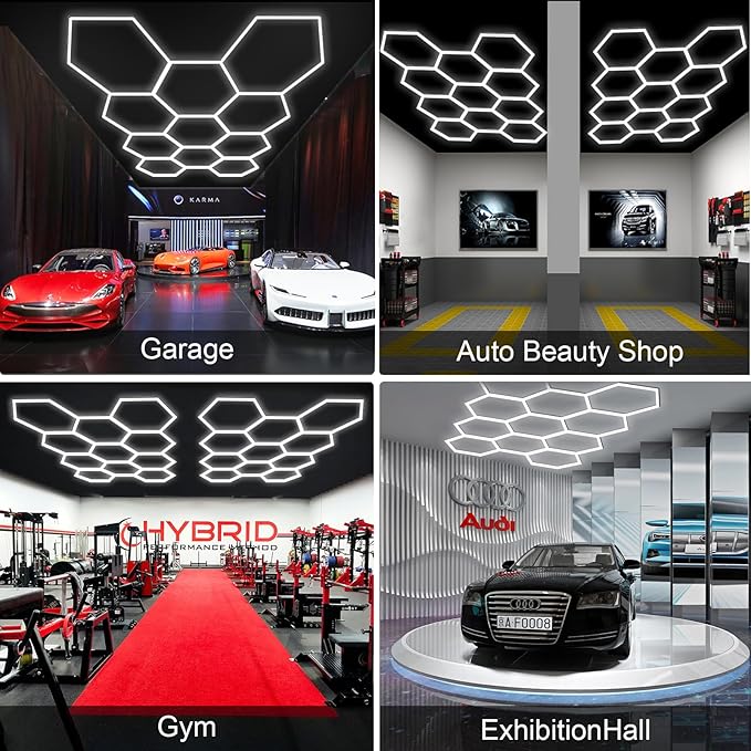 MODERN Hexagon Garage Light: Higher Brightness 720W 86400 Lumens Hexagon Led Garage Light with Rectangle Frame 6500K for Garage, Basement, Warehouse, Auto Beauty Shop, Car Detailing Shop etc. …