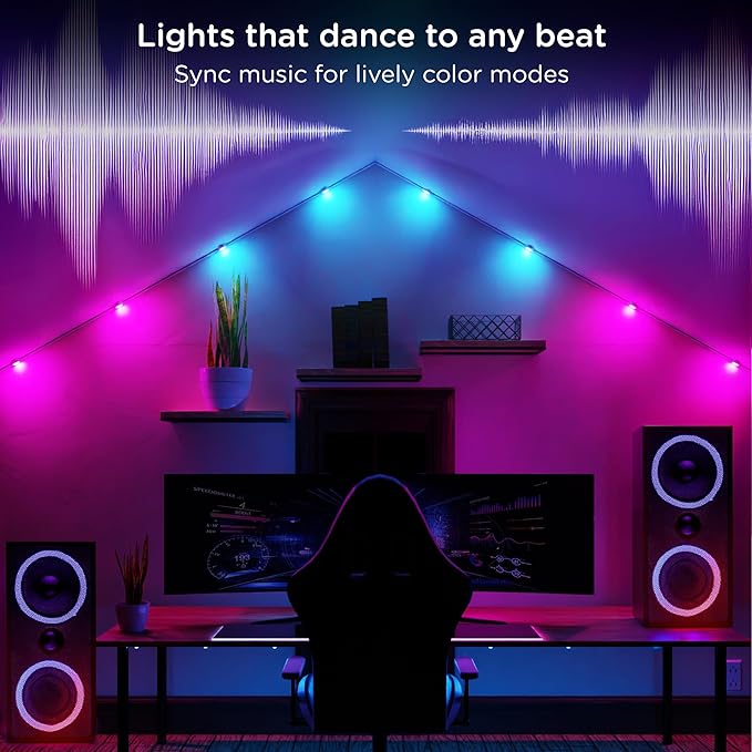 Enbrighten Vibe Spectrum Smart LED Wall Lights Indoor String Downlights Extension Only, Not for Standalone Use, 12ft with 12 Lights, RGB Light, Compatible with Alexa & Google Home, Music Sync, 85839