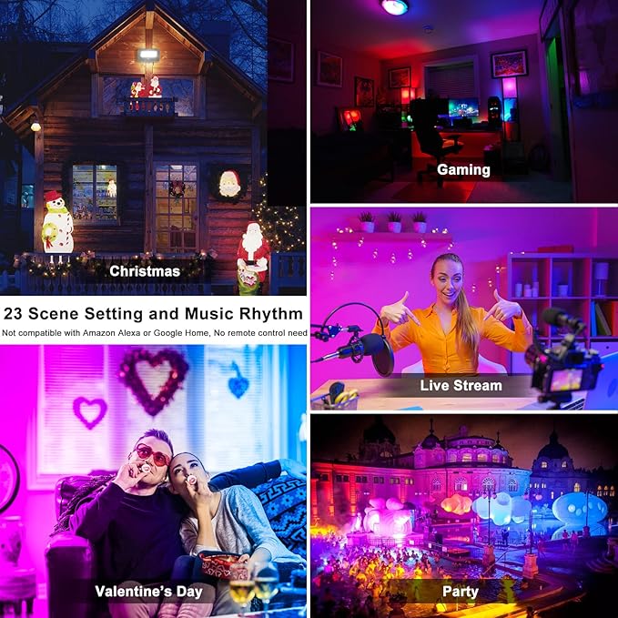 Flood Lights Outdoor RGB with Stake, 500W Equivalent Smart Color Change & Daylight 5700K Landscape Light, IP66 Patio Lights via App Control, Indoor Ambient Lighting, DIY Scenes/Music Sync/Timing-4Pack