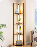 EDISHINE 64" Corner Display Shelf with Light, Modern Corner Floor Lamp with Shelves, 3CCT, Stepless Dimmable Standing Lamp for Living Room, Bedroom, Office, Dining Room, 3000K 4000K 5000K, Black