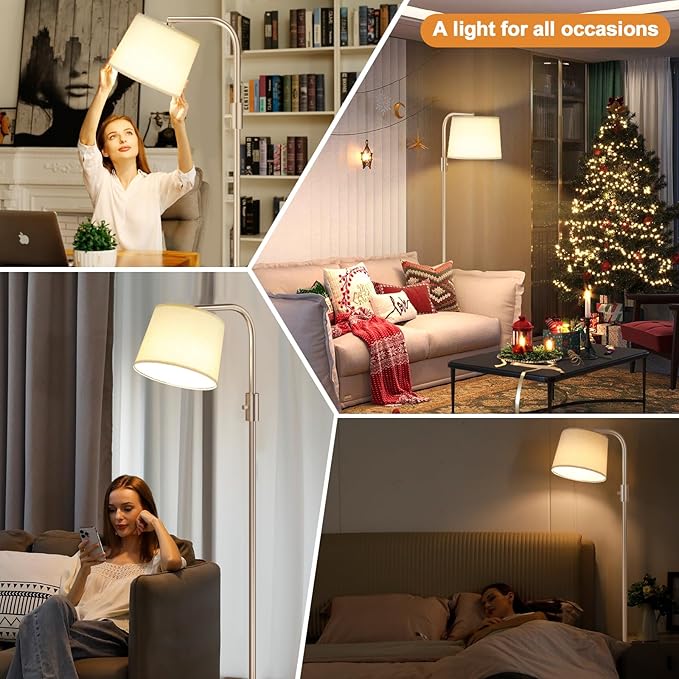 Ambimall 𝐅𝐮𝐥𝐥𝐲 𝐃𝐢𝐦𝐦𝐚𝐛𝐥𝐞 Floor Lamp - Floor Lamps with 9W 𝐋𝐄𝐃 Bulb, Standing Lamps for Living Room with Adjust Head, Modern Standing Tall Light Rotary Switch for Office(Mocha and Beige)