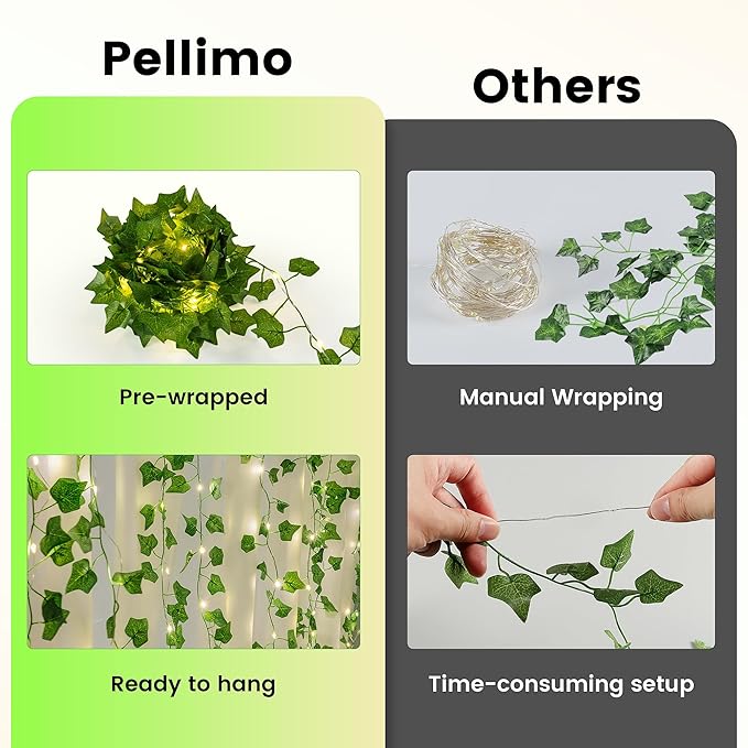 Vine Leaf with Fairy Lights, 23FT 73 LED Lighted Ivy Spring Garland Lights, Battery or USB Powered for Dorm Room, Bedroom & Creative Wall Decor, Warm White