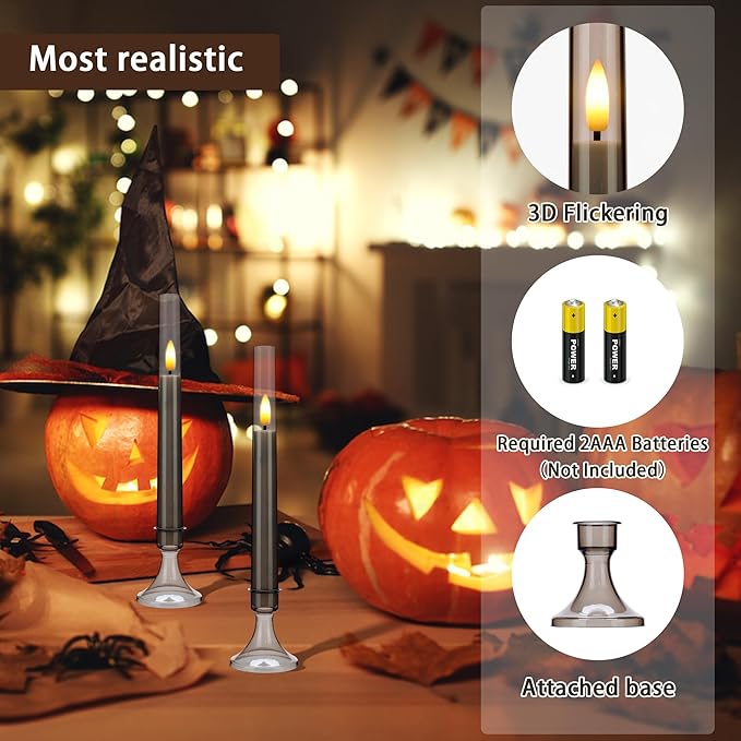 Flameless Taper Candles with Remote and Timer, Battery Operated Window Candles, 6 Pack LED Acrylic Candlesticks with Holders for Home Decor, Christmas Window Decor