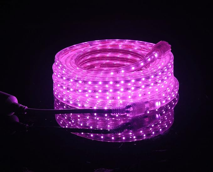 CBconcept UL Listed, 50 Feet, 5500 Lumen, Pink, Dimmable, 110-120V AC Flexible Flat LED Strip Rope Light, 930 Units 3528 SMD LEDs, Indoor Outdoor Use, Accessories Included, Ready to use