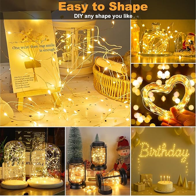 Fairy Lights Battery Operated, Rechargeable String Lights with Timer, Mini Waterproof LED Twinkle Lights for Bedroom, Christmas Decorations, Wedding Party Decor (Warm White, 5M/16FT)