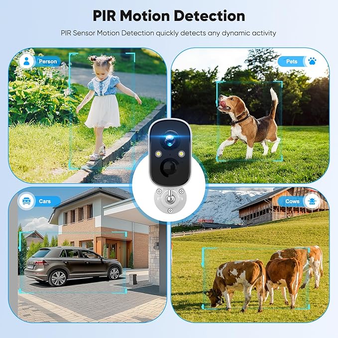 Solar Security Cameras Wireless Outdoor, 2K Solar Camera Wireless for Home, Color Night Vision, PIR Motion Detection, IP66 Waterproof, Cloud Storage/SD Card, Instant Alerts,2.4GHz WiFi (Black)