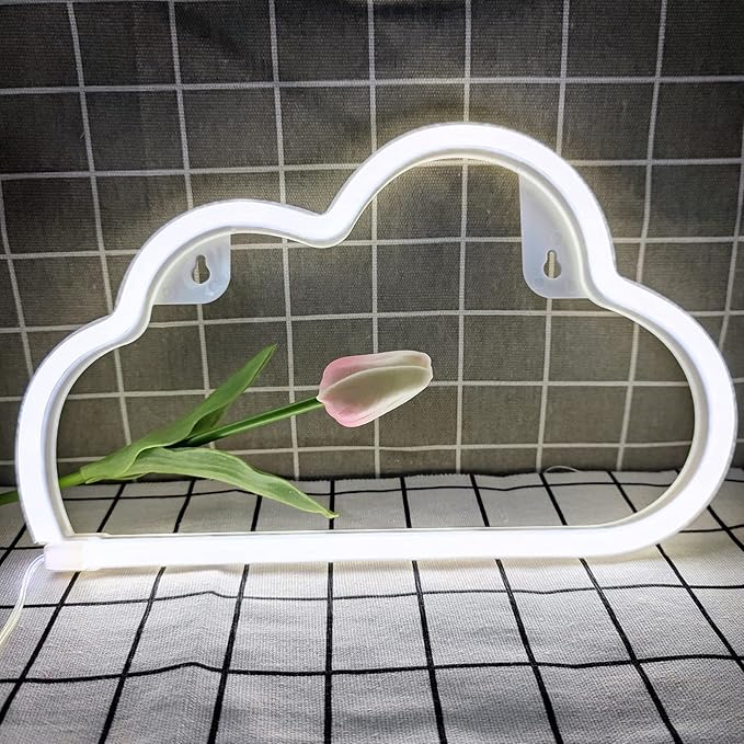 Cloud Neon Sign White Cloud Light Sign for Wall Decor,Battery or USB Powered Clouds Shaped LED Sign Decoration Lights for Bedroom Aesthetic Teen Girl Kid Room Christmas Birthday Wedding Party