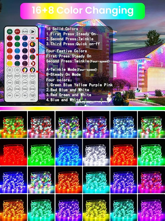 66Ft 200 LED RGB Color Changing Easter Fairy Lights Plug in, Waterproof Pastel String Lights with Remote for Outdoor & Indoor, 24 Colors Twinkle Lights with Timer for Girl's Room Easter Decorations