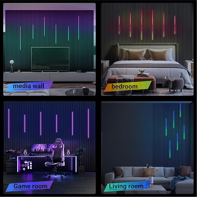 HAMRVL Black RGB+IC Smart Recessed Lighting Kit - 6pcs Wall Panel Lights for Acoustic Panels, APP/Remote Control, Music Sync, Chasing Effects, Slat Wall Lights for Wood Wall Panel (2*24+2*32+2*40 in)