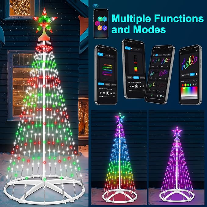3 Pack Smart Christmas Cone Tree Lights App Controlled, 4FT 5FT 6FT RGB Color Changing Christmas Trees Music Sync, Goup Control, Magical Xmas Tree Lightshow for Yard Indoor Outdoor Christmas Decor