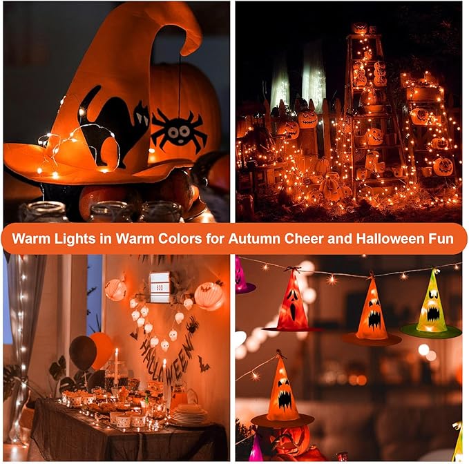 ZGWJ Fairy Lights Battery Operated, 100 Pack Twinkle String Lights 20 LED 7FT 3 Lighting Modes for Bedroom Decor, Easter, Halloween, Christmas, Party Indoor and Outdoor Decoration (Orange, 100PCS)